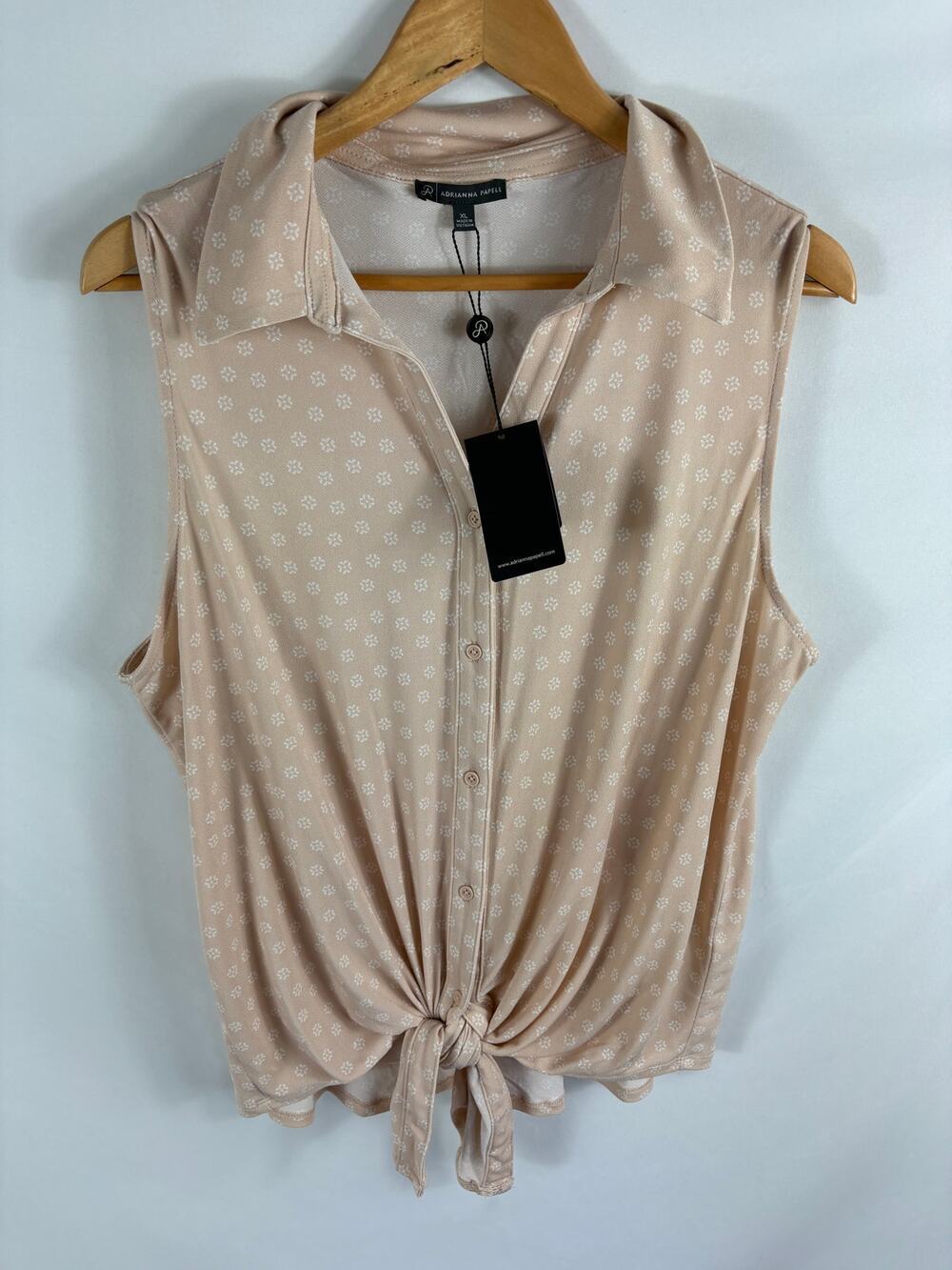 NWT Adrianna Papell Button Up Collared Tie Bottom Blouse Size XL